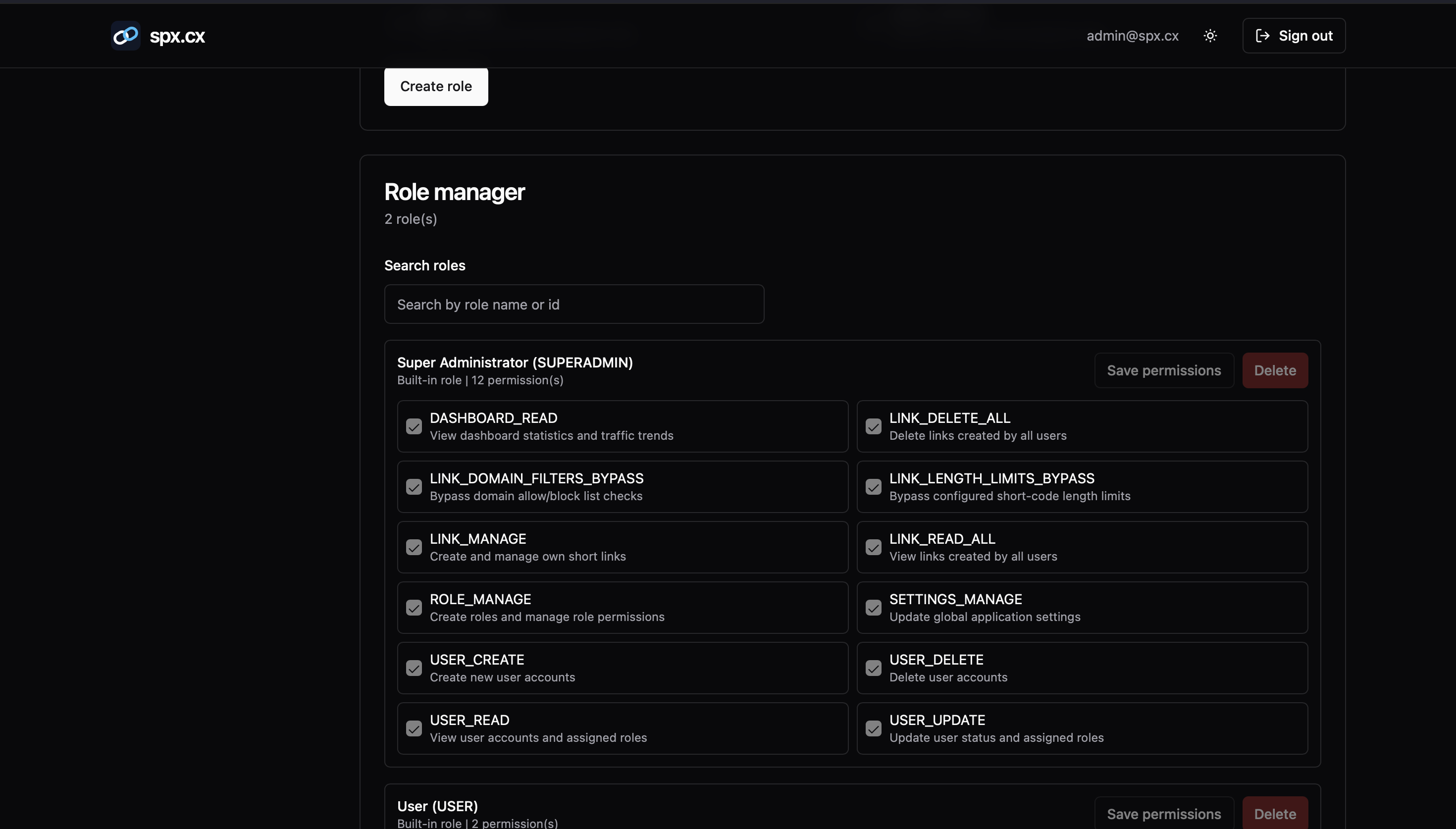 spx.cx user role management screenshot